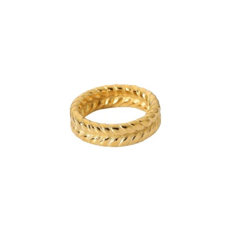 

New Fashion Design 18K Gold Plated Finger Rings Stainless Steel Wheat Twist Braids Rings Jewelry for Women, Gold, rose gold, steel, black etc.