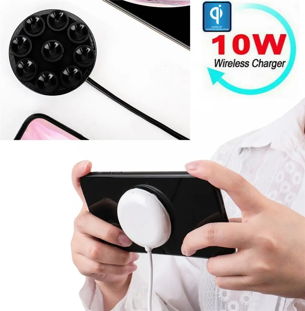 

Mini Portable Suction Cup Car Wireless Charger 10W quick Qi Wireless Fast Charger sucker Game assistant For samsung iphone all