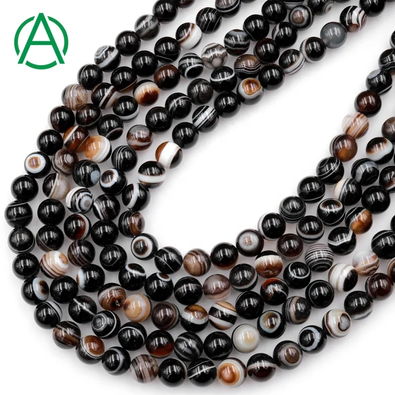 

ArthurGem 6/8/10/12/14/16/18/20mm Round Black Striped Agate Stone Loose Beads for Jewelry Making, 100% natural color