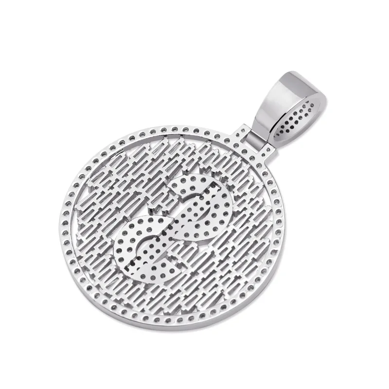 
Hip Hop Jewelry Full Iced Out Dollar Symbol Pendant AAA Cubic Zirconia Setting Round Dollar Pendant Necklace 