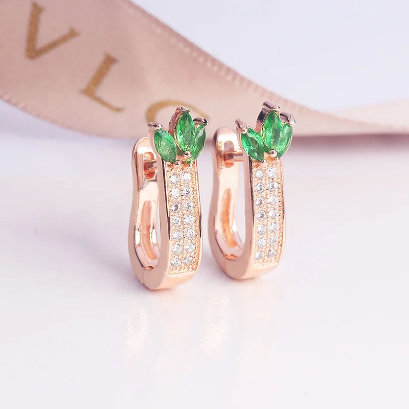 

Hot sale Earring Simple Jewelry Flower Pattern Drill Earings Fashion AAA Green Zircon Element Stud Earrings for Women, Picture