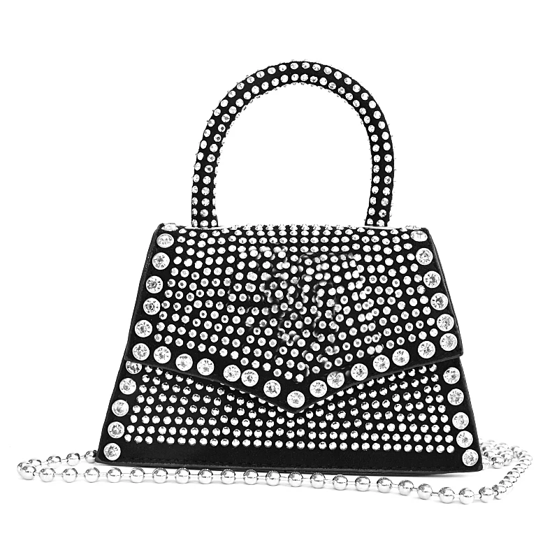 

Diamond Bags Women Fashion Lady Pu Leather Elegant Rhinestone Black Purse Tote Handbag