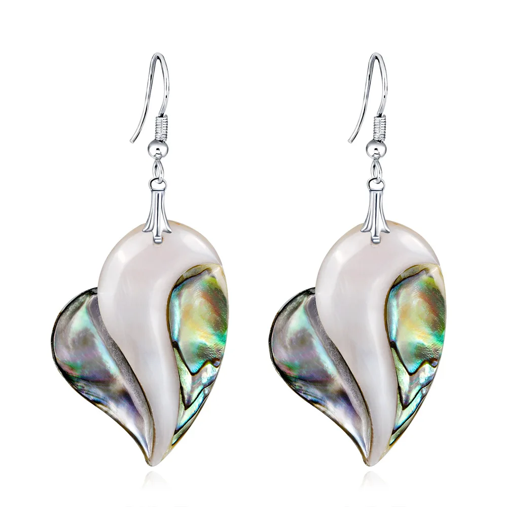 

Colorful Heart Shape Natural Paua Abalone Shell Dangle Earrings For Women Jewelry, Silver