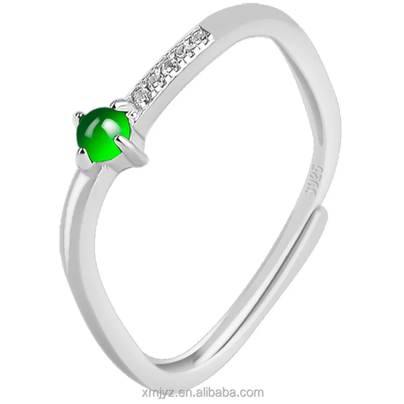 

Certified Grade A S925 Silver Inlaid Natural Emerald Sun Green Small Square Ring Ice Jade Stone Ring Fashion Simple Women's