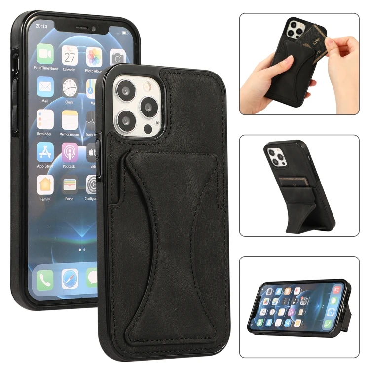 

Ultra-thin Shockproof Protective Case with Holder For iPhone 12 / 12 Pro(Black)