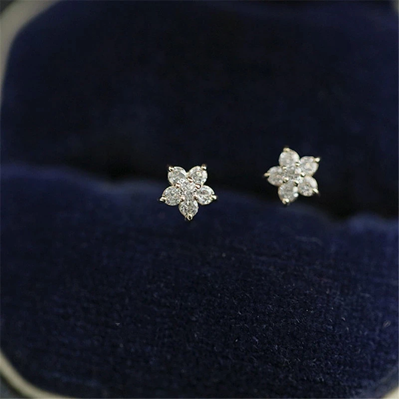 

925 Sterling Silver Plated 14k Gold Pave Crystal Five-pointed Star Earrings Women Simple Fashion Wedding Jewelry Accessories
