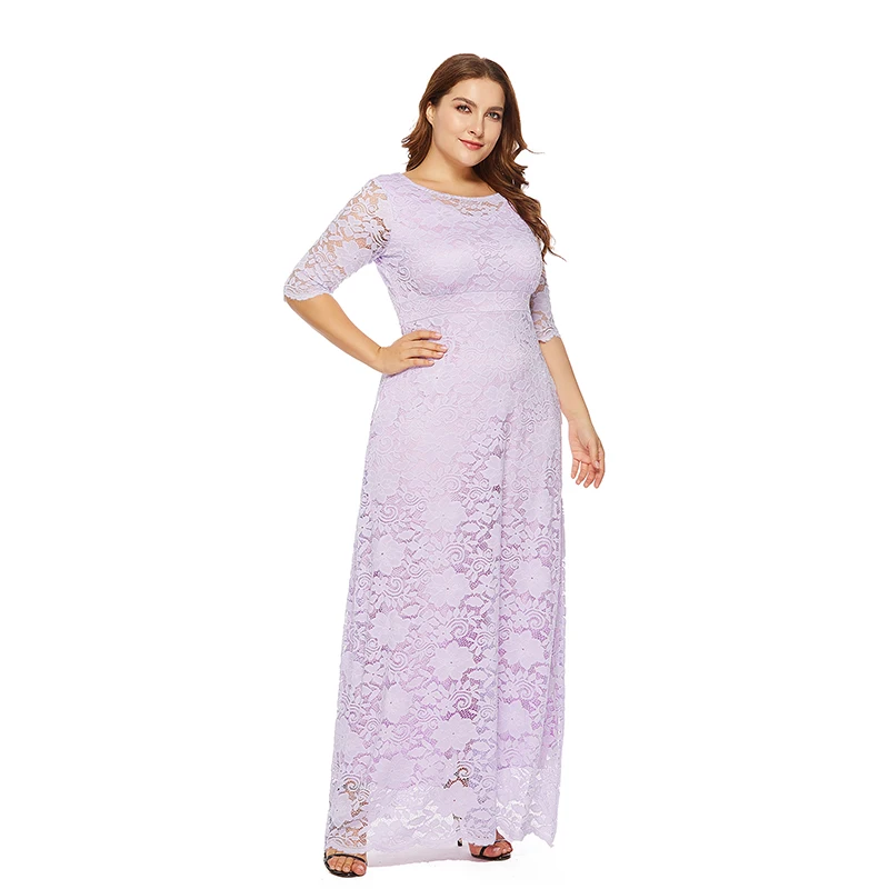 

Plus size women's long summer dresses 4xl 5xl 6xl half sleeve formal girls elegant o-neck lace dress for formal occasion