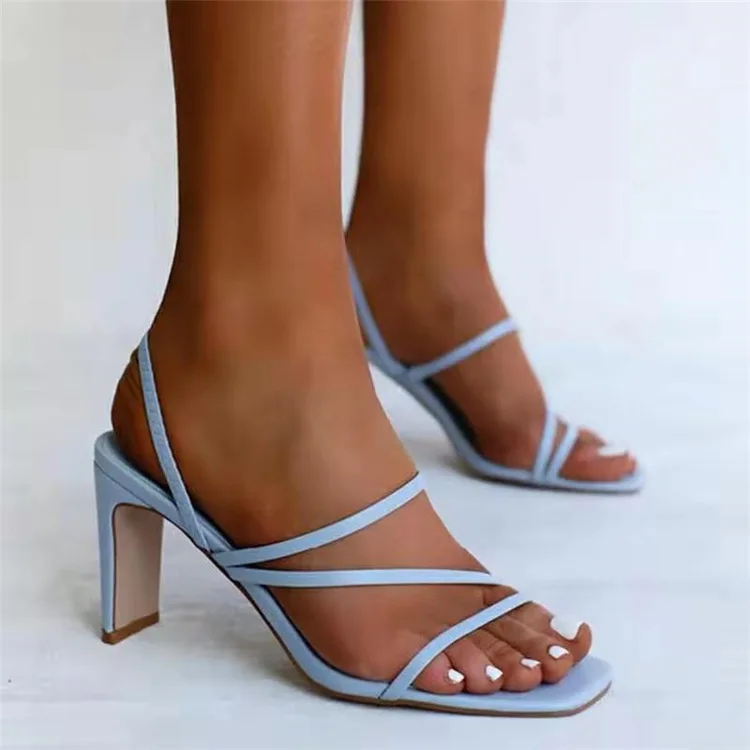 

2023 spring and summer new female one-line Roman square head thick heel sandals