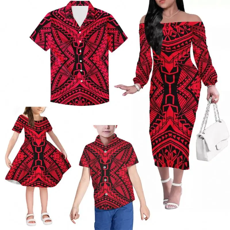 

Hawaii Polynesian Tribal Boys Clothing Sets Clothes Tshirts Maxi Mom Son Mother and Daughter Dresses Family Matching Outfits, Customized color