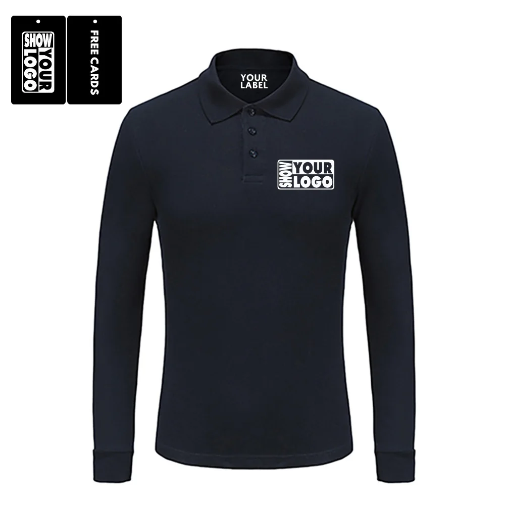 CB168-1AD01 Custom Luxury Black Cotton Long Sleeve for Polo Shirt for Men Button Closure Embroidery Golf Shirt Design Printed