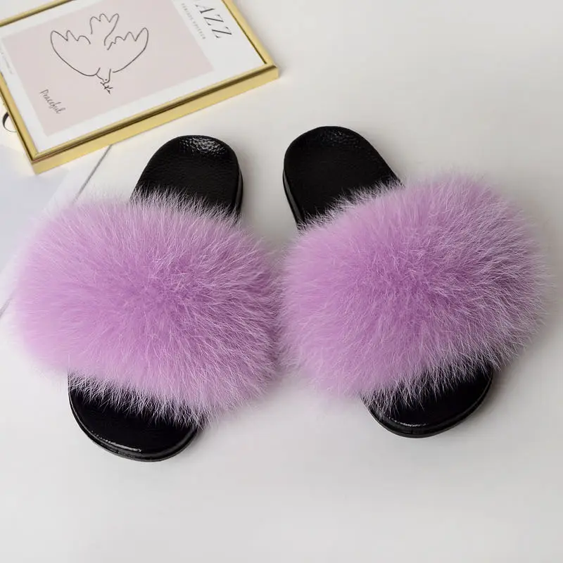 

The most fashionable of 2021 custom size us 4-12 soft fox fur sliders women fluffy slipper for indoor, Customized color