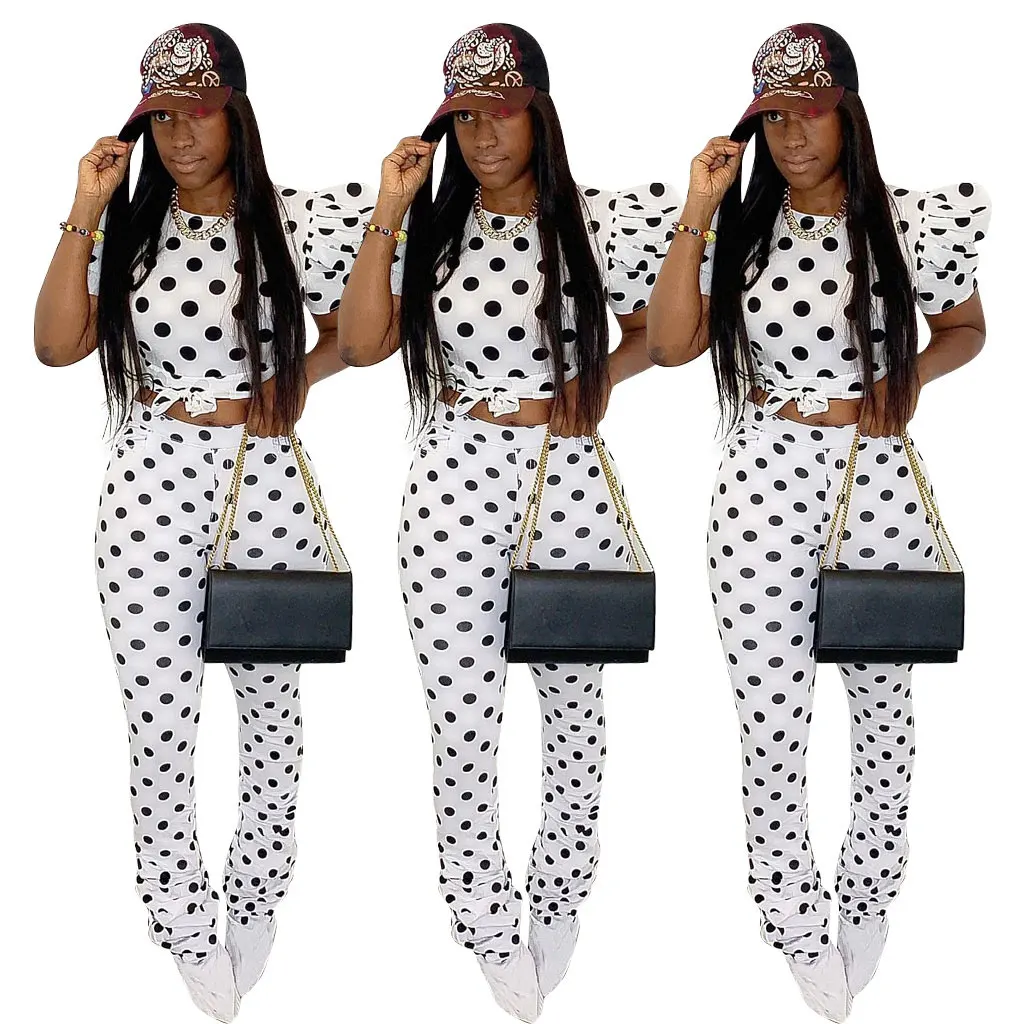 

20611-MX69 two piece sets dot print stacked jumpsuits women sehe fashion