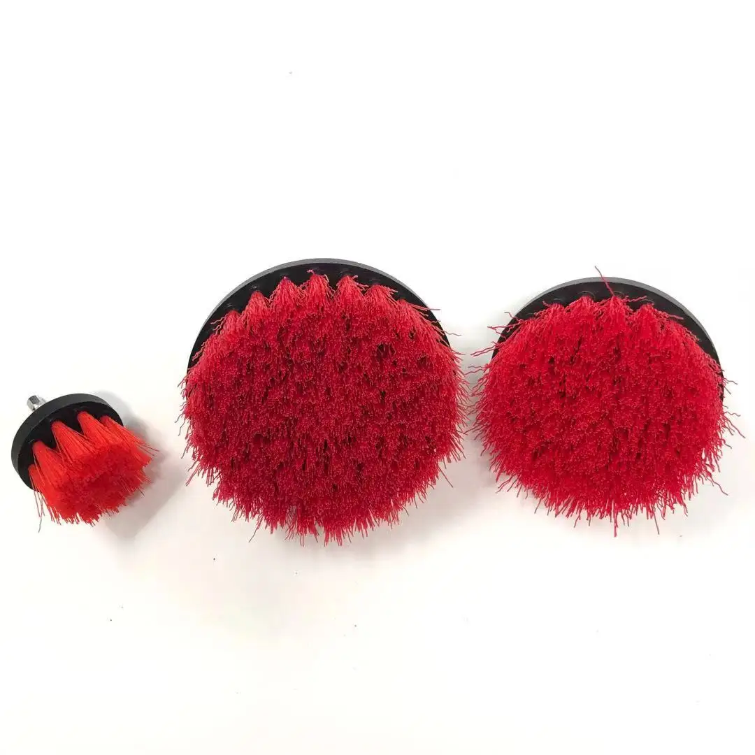 Zhenda 3-Piece Red Outdoor Power Scrub Brush Kit PP Material Drill Cleaning Brush Cleaning Supplies