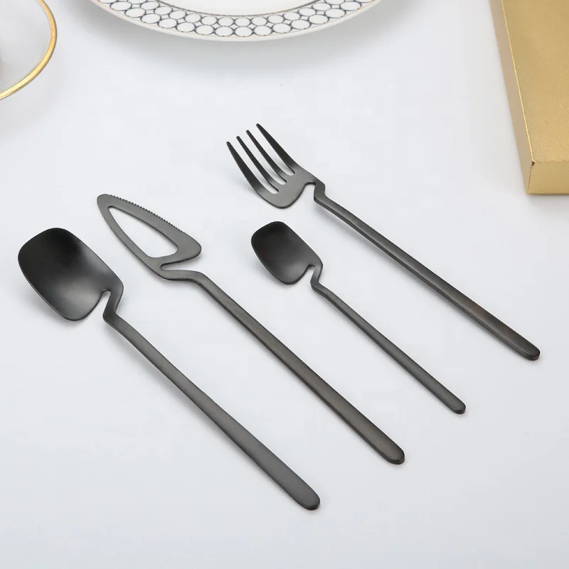 

Modern stainless steel 304 unique custom metal coffee tea serving hanging spoon fork cutlery flatware set for cup, Silver / gold / rose gold / black