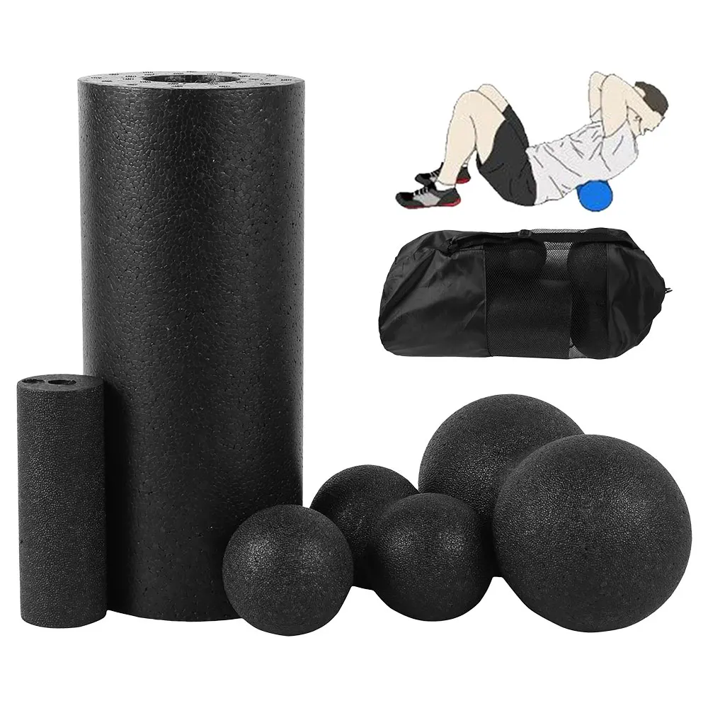 

5pcs Yoga Foam Roller Set Pilates Block Gym Sports Men Fitness Massage Ball for Therapy Exercise Relax, Black/red