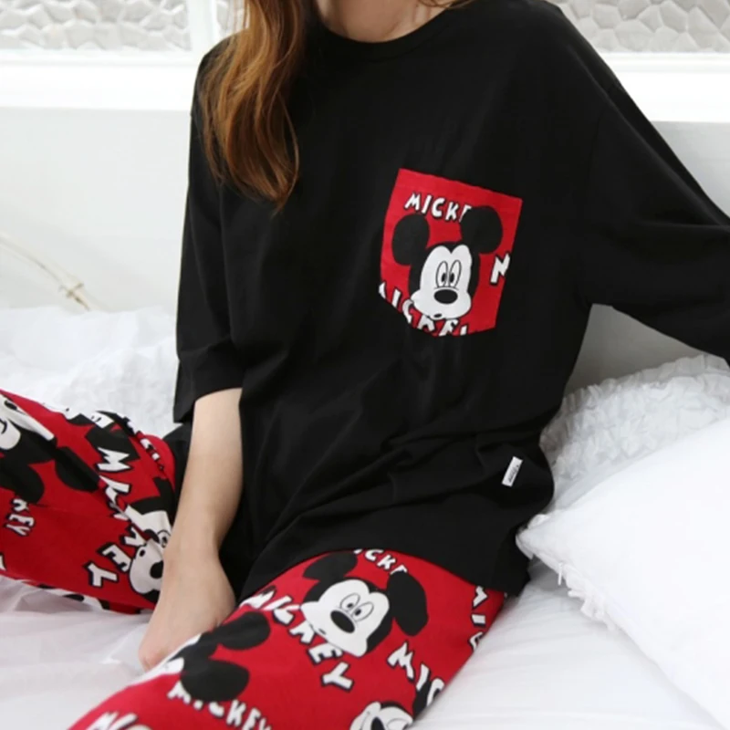 

Cartoons pajamas female spring and summer five point sleeve cute student ladies seven point pants home service two piece suit