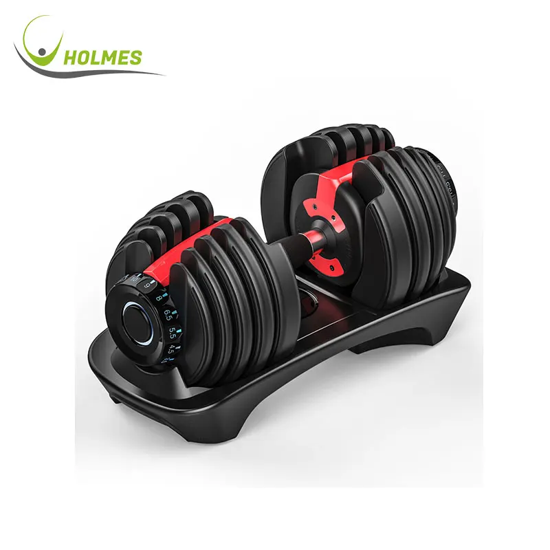 

Adjustable Dumbbell Fitness Dial Dumbbell with Handle and Weight Plate for Home Gym, Black red