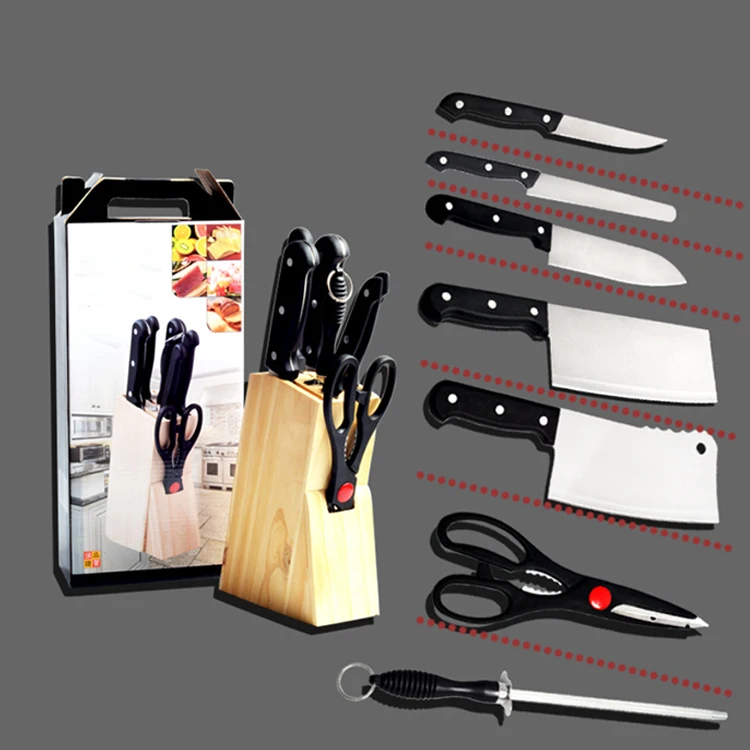 

A2754 Kitchen Gift 8pcs Tool Set With Wood Tool Apron Cutlery Sets Stainless Steel Kitchen Knives Set, As pic,8pcs/set