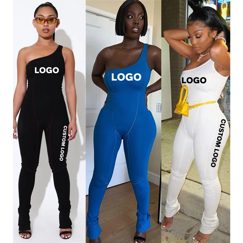 

Free Shipping new style one shoulder Blue & Black jumpsuit pants plain one piece women jumpsuit, Customized color