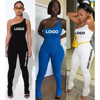 

Free Shipping new style one shoulder Blue & Black jumpsuit pants plain one piece women jumpsuit