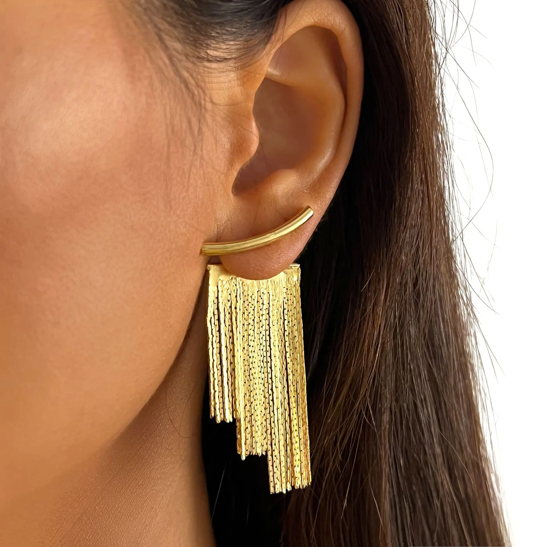 

Fashion Statement Earring Hot Selling Geometric Metal Chain Gold Color Long Tassel Earrings For Women Jewelry