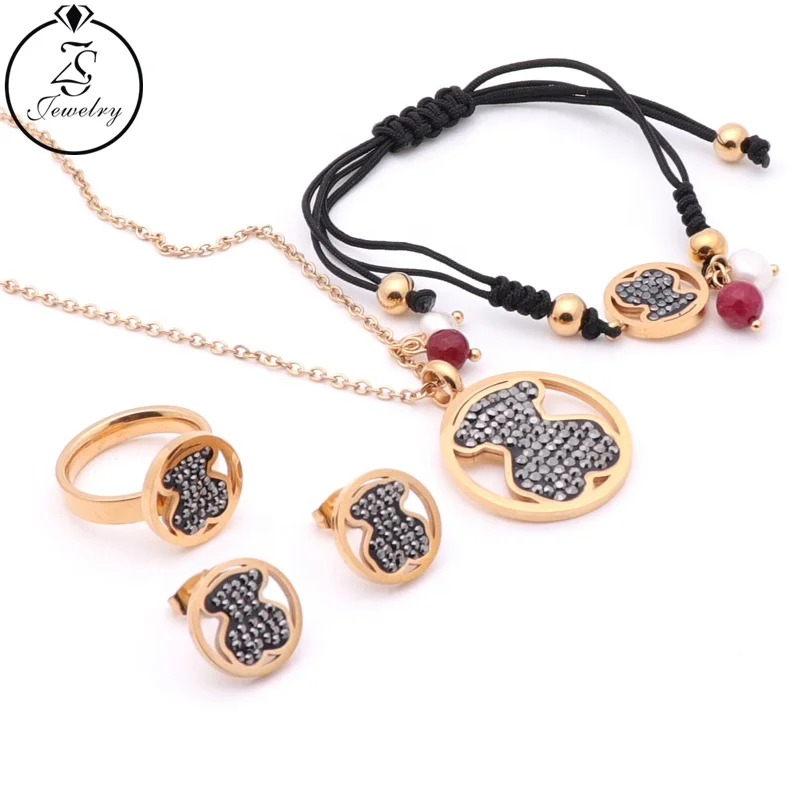 

Stainless Steel Jewelry Cute Black Animal Pattern Adjustable Bracelet Jewelry Set Women Jewelry Set Het Sell, Gold