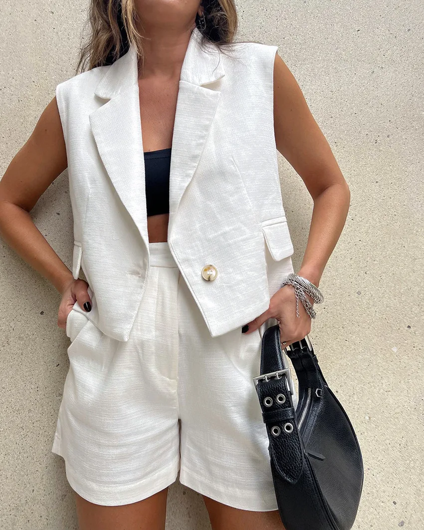 Vest Shorts Set Summer High-Grade White Women'S Two-Piece Casual Set Workout Sets for Women