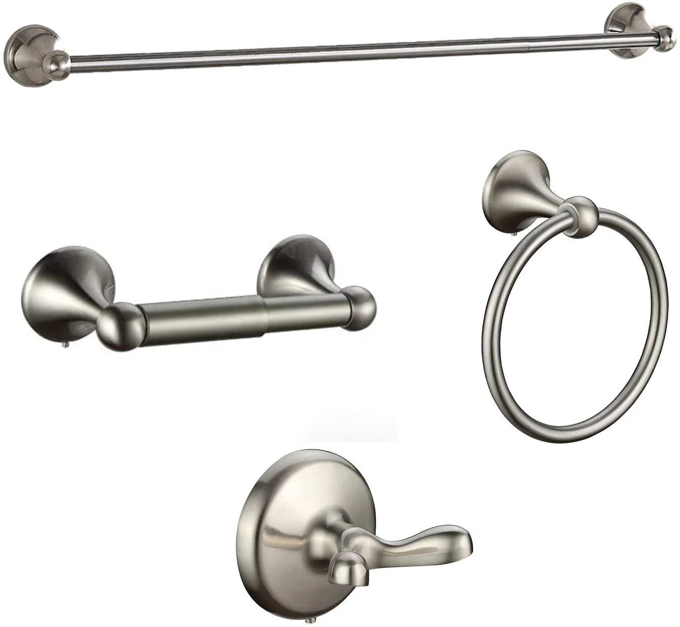 

Brushed Nickel Wall Mounted 4-Piece Bathroom Hardware Set