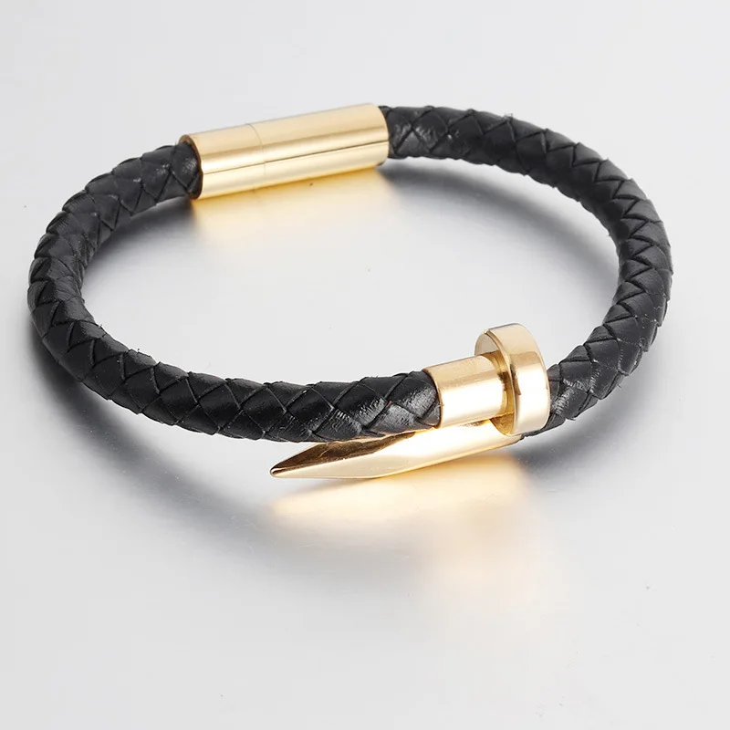 

2022 Adjustable Italy Women Slider 24k Gold Buckle Cord Black Leather Bracelet