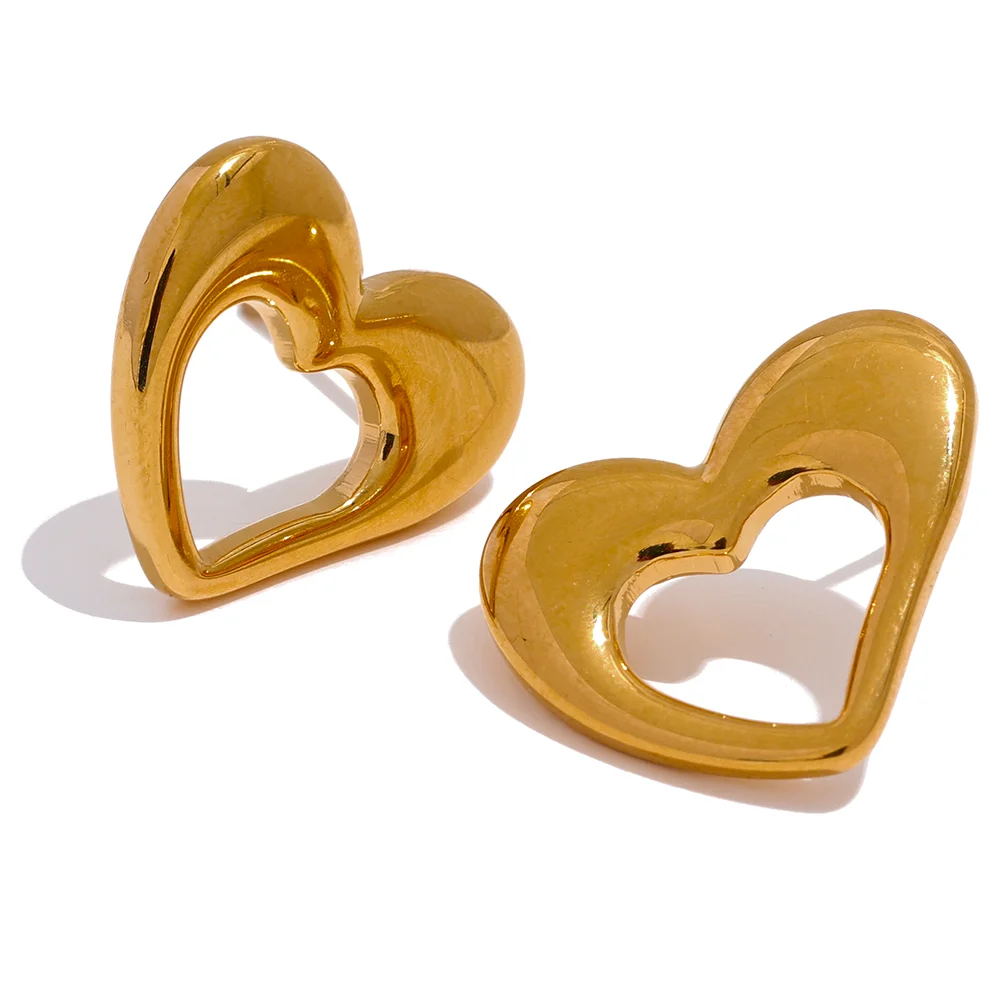 

JINYOU 372 Romantic Heart Hollow Stud Earrings for Women Stainless Steel Gold Color Sweet Jewelry Waterproof 18K PVD Plated