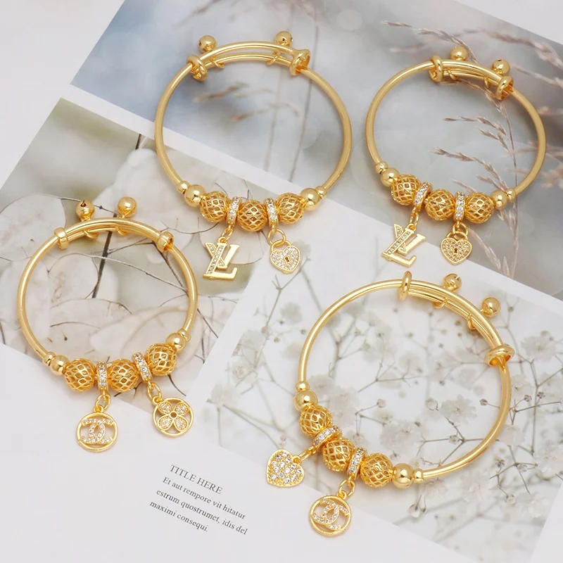 

LDJX-B163 High quality gold bracelets for women Popular design womens bracelets kids brass copper gold baby Child bangles