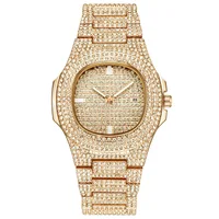 

Top Brand Luxury Bling Quartz Square Men Watch Relojes Hip Hop Gold Full Diamond Iced Out Watch