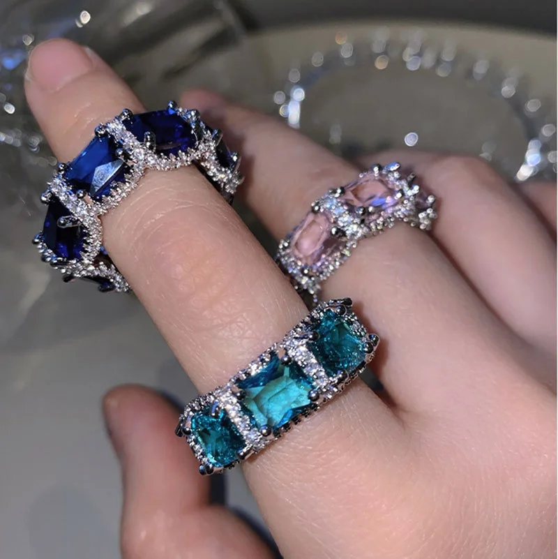 

Simple Square Fashion Supernatural Color Zircon Rings Jewelry for Women Rings Bride Wedding Accessories, Picture shows