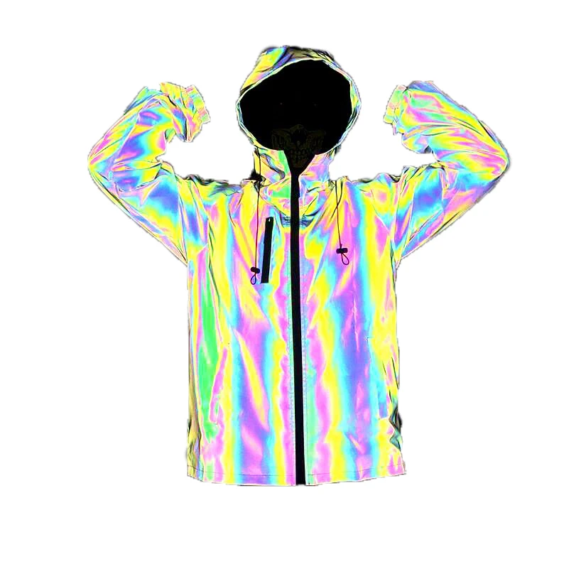 

Men customized fashionable zipper jacket reflective rainbow color jacket men hooded 3Meter reflect clotheshin Winter Coat