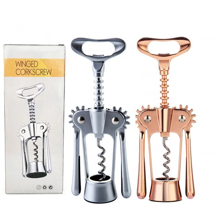 

Household kitchen tool stainless steel multi-function red wine corkscrew wing type corkscrew, As photo