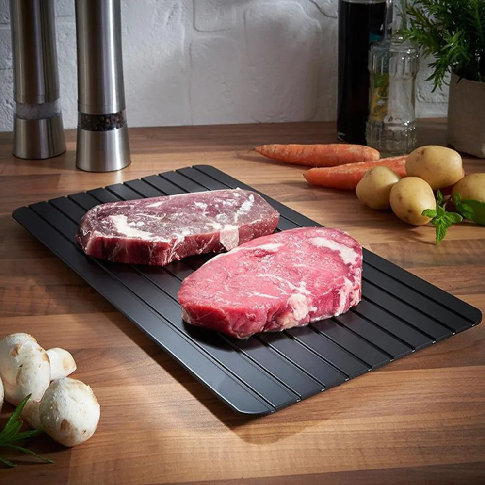 

Fast Defrosting Tray Thaw Frozen Food Meat Fruit Quick Defrosting Plate Board Defrost Kitchen Gadget Tool, Balck