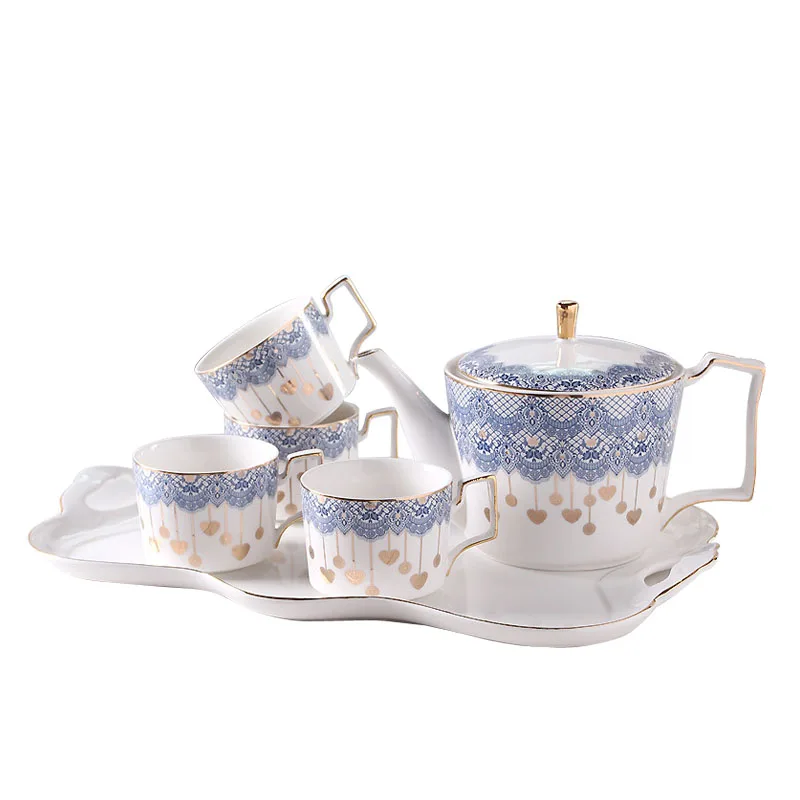 

Light Luxury Bone China European Coffee Cup And Saucer Set British Small Luxury Exquisite Ceramic Afternoon Tea Cup Set, Blue