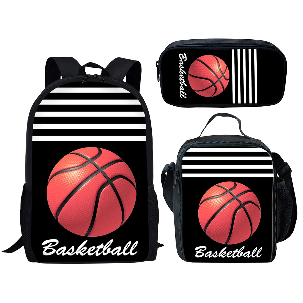 

2022 Factory Price Basketball Pattern Custom Logo Waterproof Wholesale Pencil Case Kids Student Lunch Backpack Set School Bag