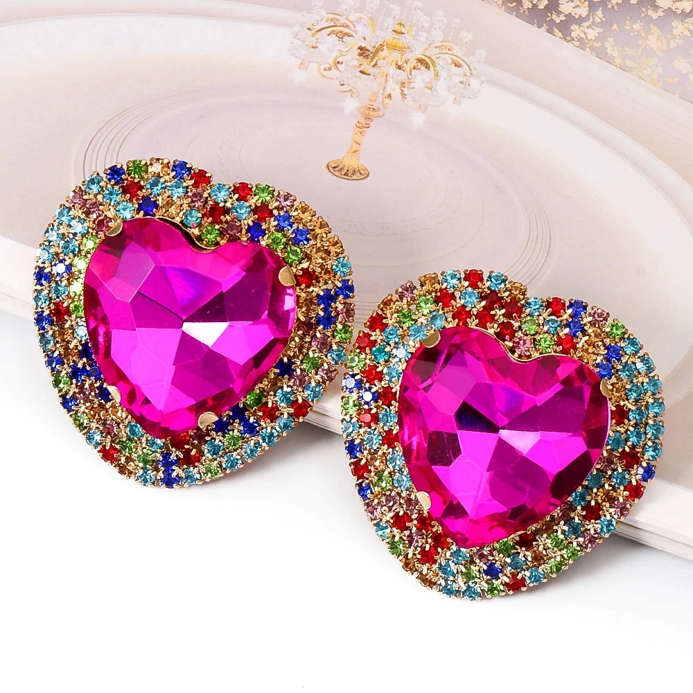 

Kaimei Statement Rhinestone Handmade Drop Earrings Jewelry Accessories for Women New Colorful Crystal Heart Dangle Earring, Many colors fyi