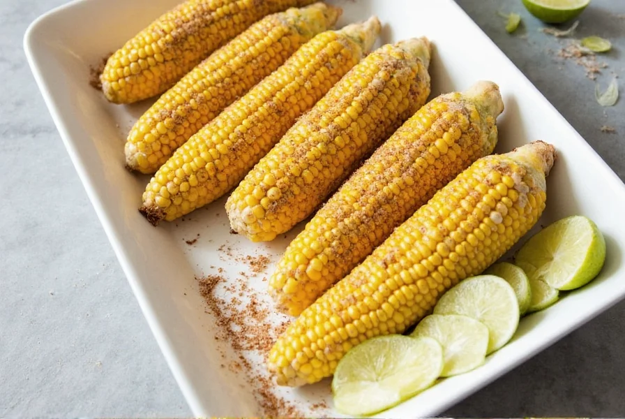 Finished Mexican corn on cob served on plate