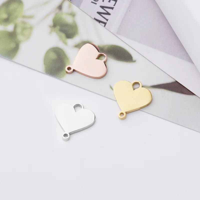 

Women DIY Making Two Hole Accessories Finding Stainless Steel Heart Shape Connector Jewelry Pendant Charm For Necklace Bracelet, Gold,silver,rose gold