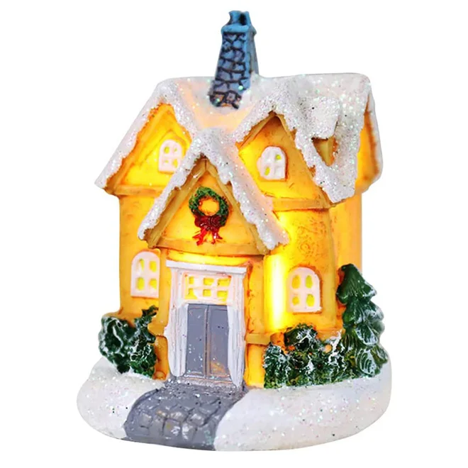 Dropshipping Christmas Ornaments Resin Small Houses Micro Landscape Glowing Snow House Ornaments Christmas Gifts