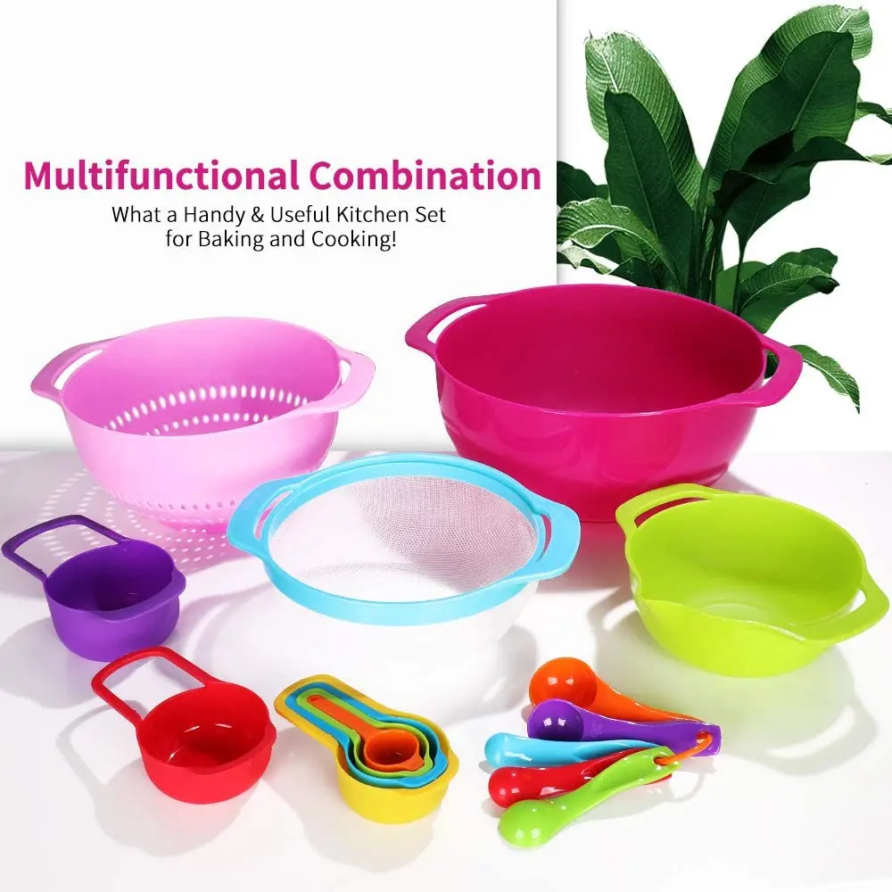 

Home use BPA Free Set of 10 Plastic Nesting Stackable Storage Bowls Measuring Cups Mixing Bowls
