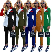 

wholesale fashion long sleeve patchwork blazer set women two piece outfit