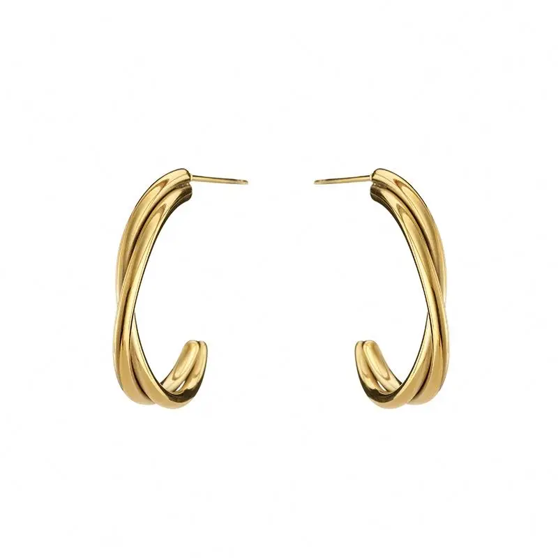 

Hot Sale Stainless Steel Twisted Hoop Earrings Manufacturer Supply 14K Gold Plated Jewelry For Women