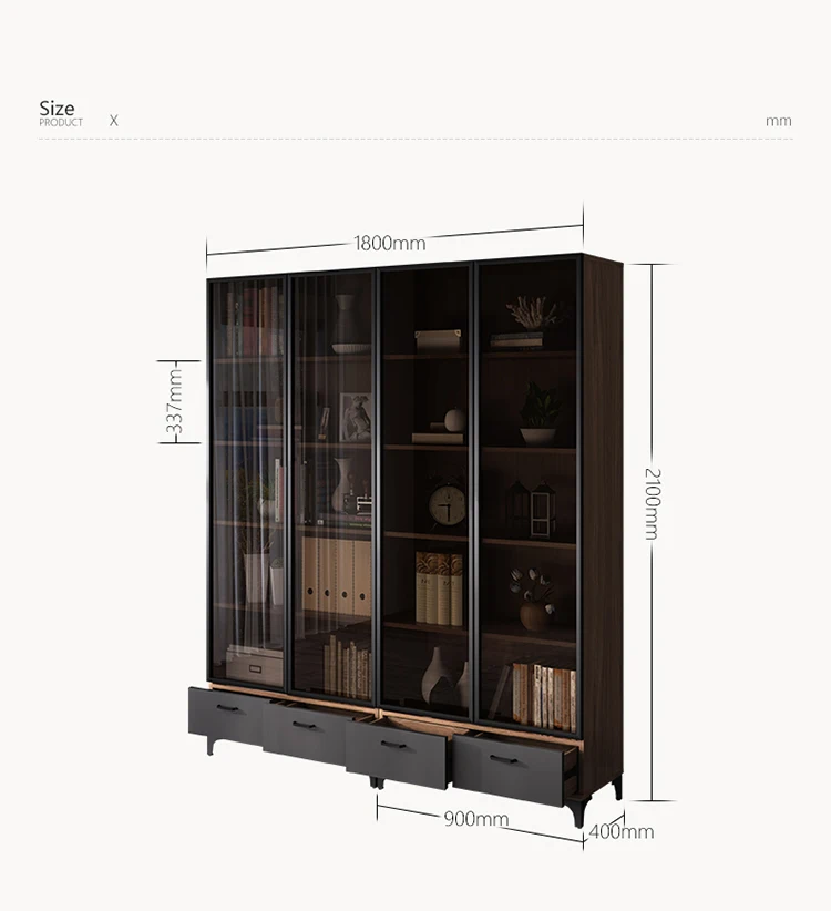 Modern simple bookcase small family study type glass door bookcase Storage Cabinet