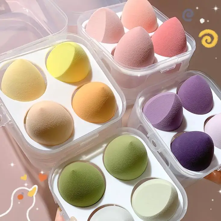 

Hot Sale Plastic container Curved Shape Non Latex Cosmetic Puff Beauty Makeup Sponge