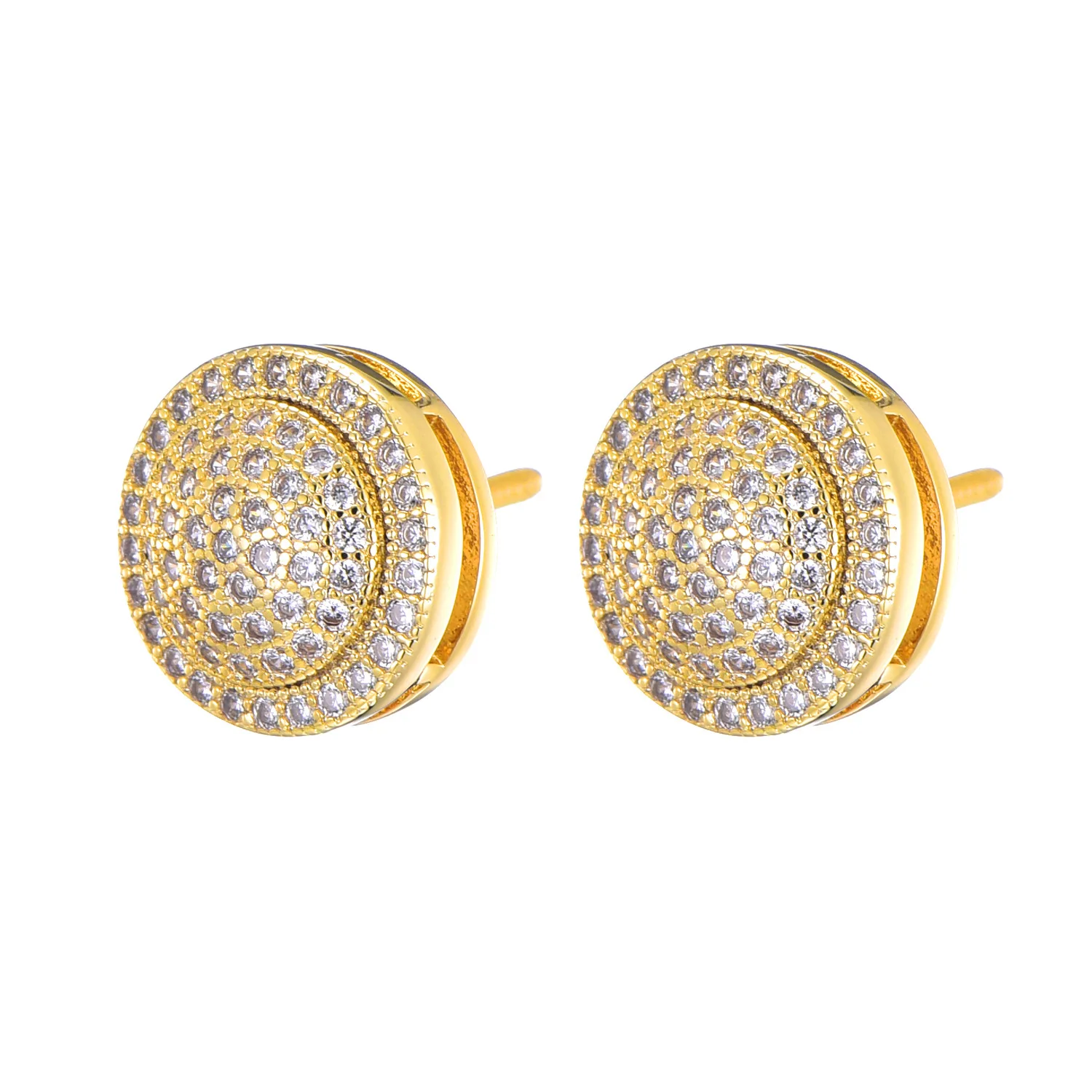 

Gold Silver Color Iced Out Cubic Zircon Round Stud Earring With Screw Back Buckle Men Women Hip Hop Jewelry Gifts