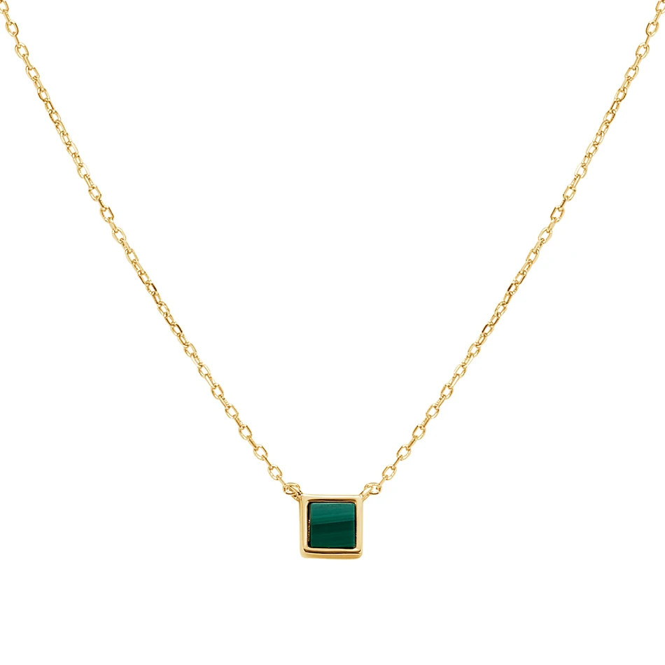 

classic 925 sterling silver noble necklace for women high polish 18K gold vermeil malachite necklace