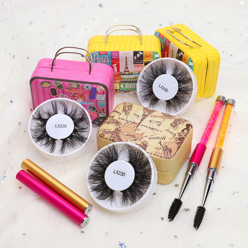 

Free Sample 5D 3d mink eyelashes real siberian mink 25mm lashes with customized own brand box, Black